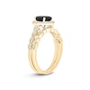 Thumbnail Image 2 of Oval Black Sapphire and 1/5 CT. T.W. Diamond Quatrefoil Frame Art Deco Vintage-Style Bridal Set in 10K Gold