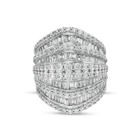 3 CT. T.w. Baguette and Round Diamond Multi-Row Ring in 10K White Gold