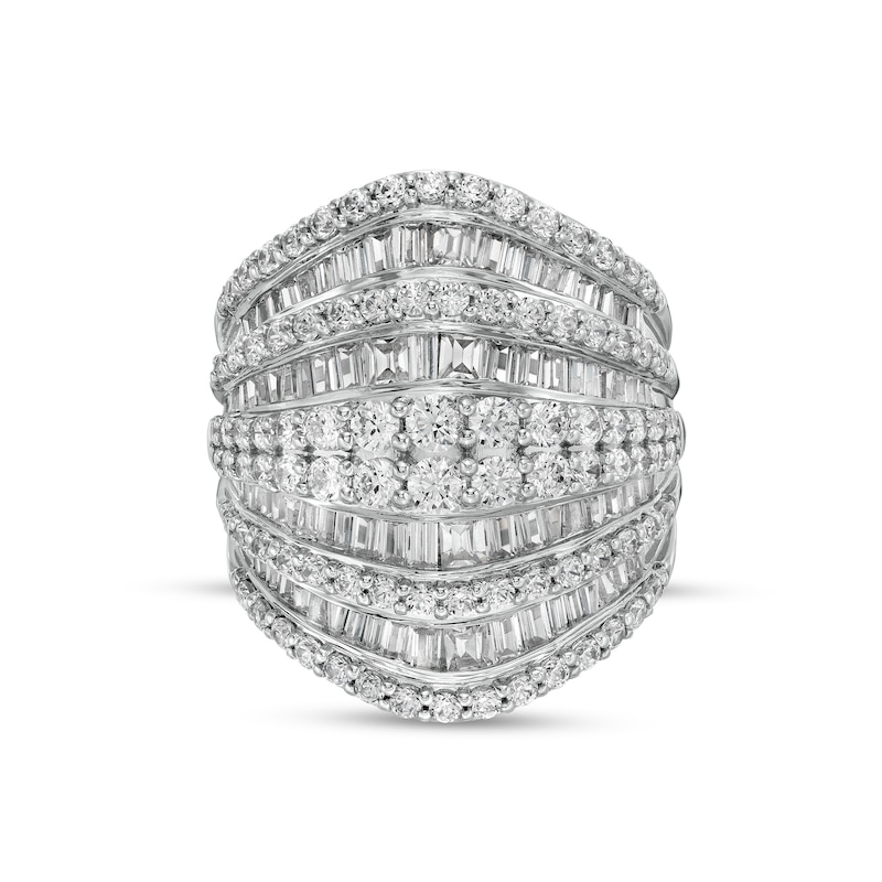 Main Image 1 of 3 CT. T.W. Baguette and Round Diamond Multi-Row Ring in 10K White Gold