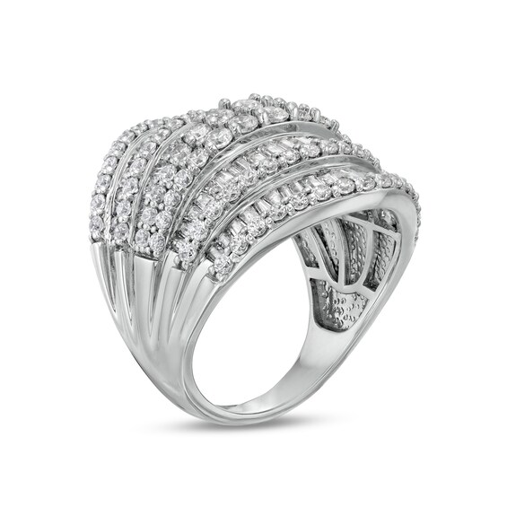 3 CT. T.w. Baguette and Round Diamond Multi-Row Ring in 10K White Gold