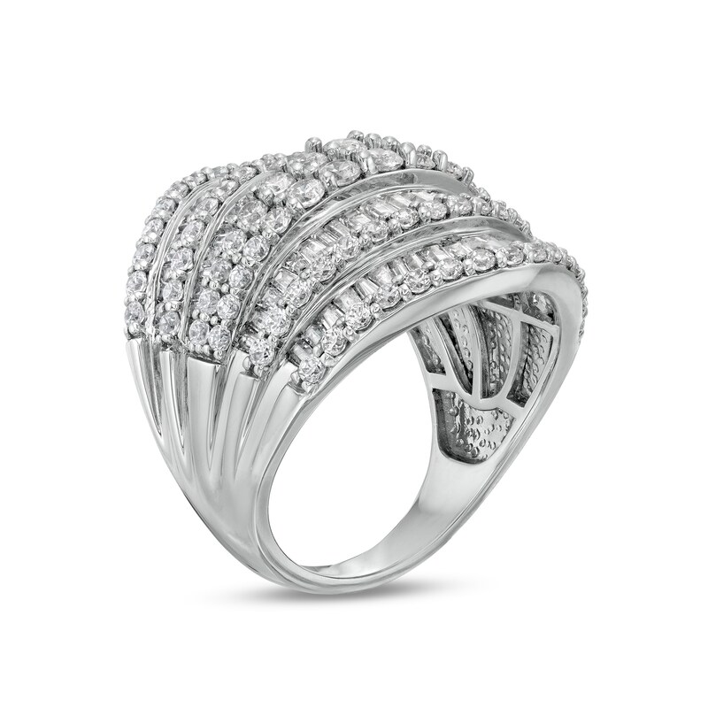 Main Image 3 of 3 CT. T.W. Baguette and Round Diamond Multi-Row Ring in 10K White Gold
