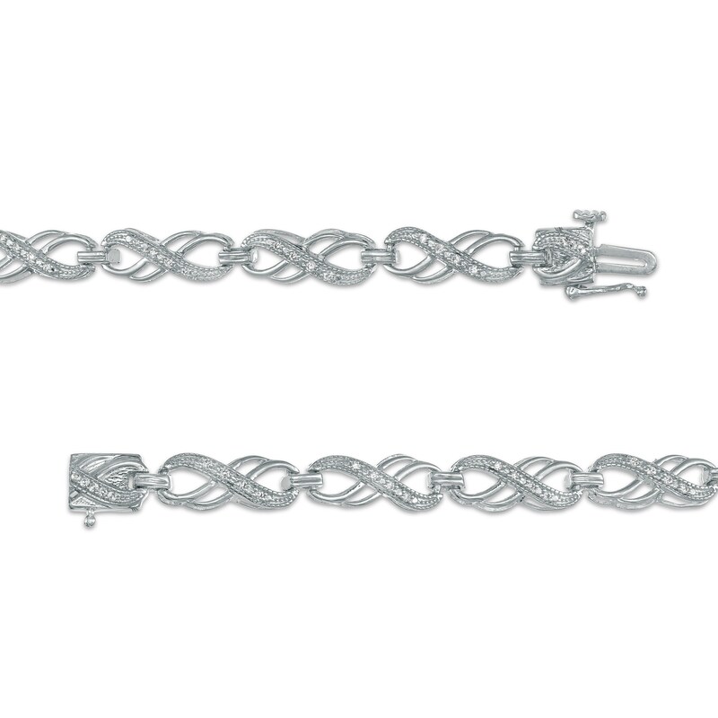 Main Image 3 of 1/4 CT. T.W. Diamond Double Infinity Loop Bracelet in Sterling Silver – 7.25"