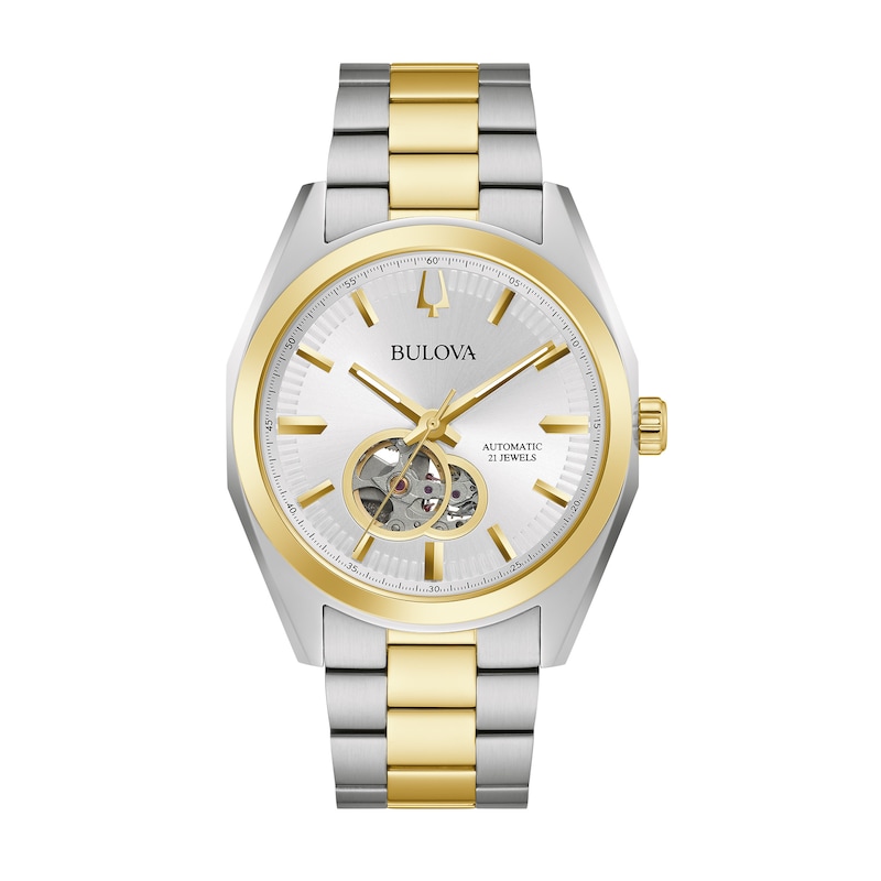 Main Image 1 of Men's Bulova Surveyor Two-Tone Automatic Watch with Silver-Tone Skeleton Dial (Model: 98A284)