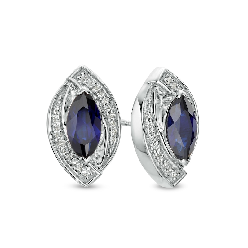 Marquise Blue and White Lab-Created Sapphire Frame Stud Earrings in Sterling Silver