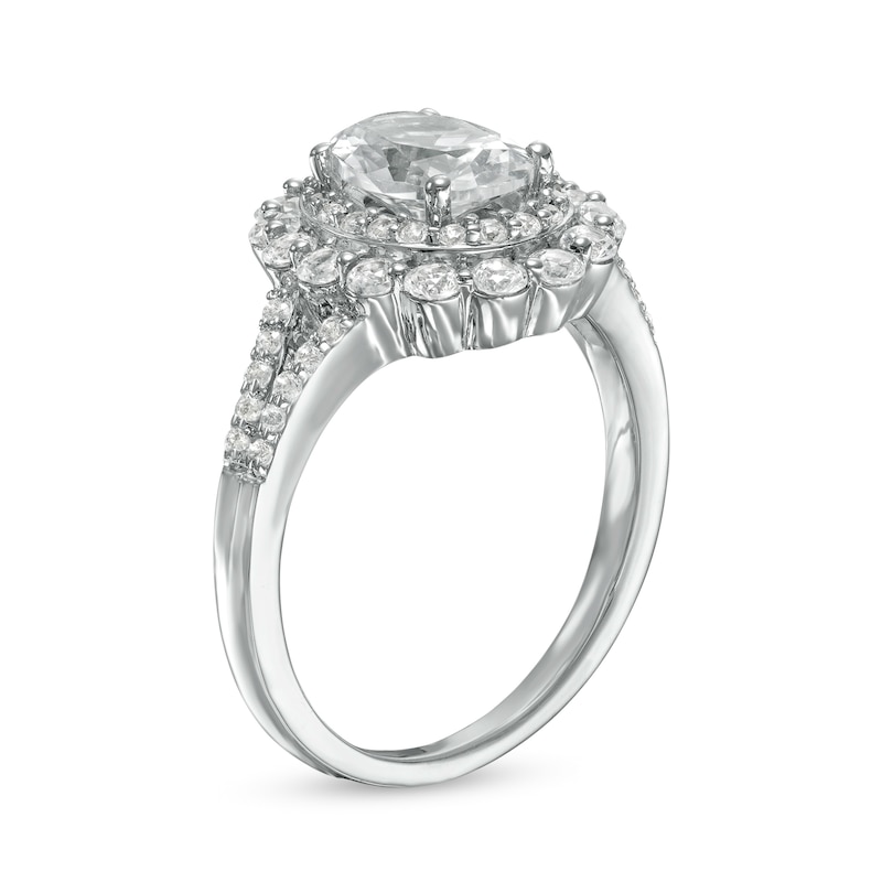 Main Image 3 of Oval White Lab-Created Sapphire Double Frame Split Shank Ring in Sterling Silver