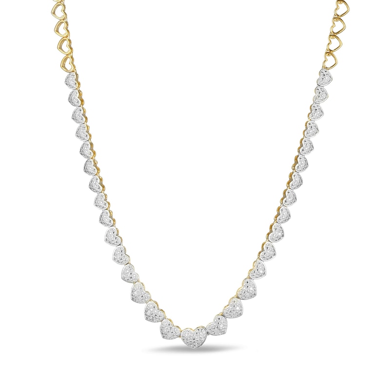 1/10 CT. T.W. Diamond Hearts Necklace in Sterling Silver with 18K Gold Plate - 16"