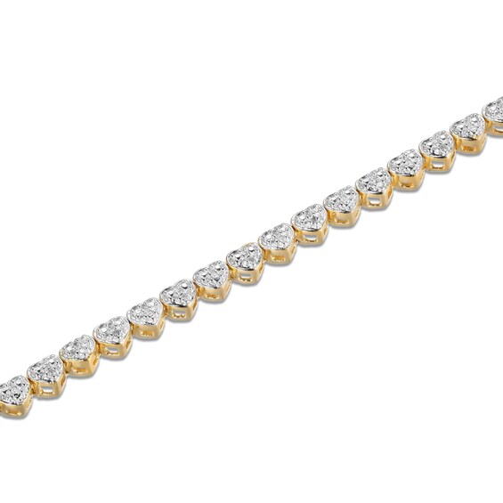 1/10 CT. T.w. Heart-Shaped Multi-Diamond Beaded Tennis-Style Bracelet in Sterling Silver with 18K Gold Plate - 7.25"