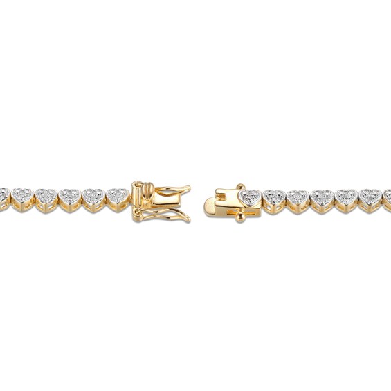 1/10 CT. T.w. Heart-Shaped Multi-Diamond Beaded Tennis-Style Bracelet in Sterling Silver with 18K Gold Plate - 7.25"