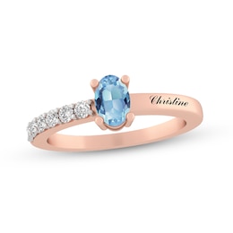 Oval Gemstone and Lab-Created White Sapphire Engravable Ring (1 Stone and Line)