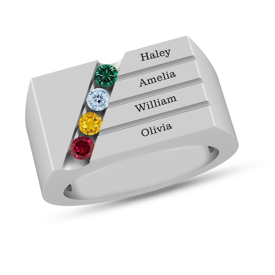 Gemstone Engravable Family Ring (4 Stones and Lines)