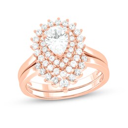 1 CT. T.W. Pear-Shaped Diamond Sunburst Contour Bridal Set in 14K Rose Gold (I/I2)