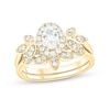 Thumbnail Image 1 of 3/4 CT. T.W. Oval Diamond Frame Tri-Sides Leaf Bridal Set in 14K Gold (I/I2)