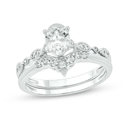 3/4 CT. T.W. Oval Diamond Contour Vintage-Style Bridal Set in 14K White Gold (I/I2)