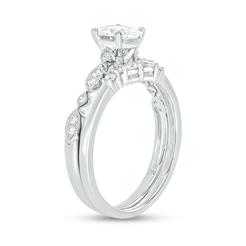 Main Image 2 of 3/4 CT. T.W. Oval Diamond Contour Vintage-Style Bridal Set in 14K White Gold (I/I2)