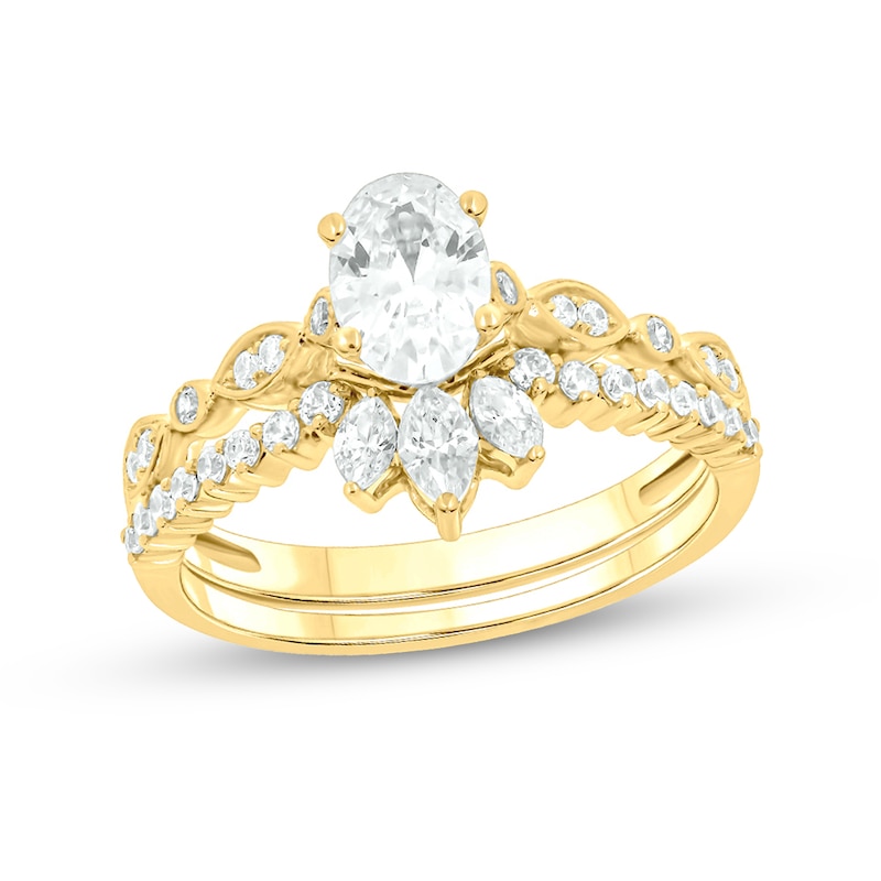 Main Image 1 of 1 CT. T.W. Oval Diamond Art Deco Bridal Set in 14K Gold (I/I2)