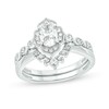 Thumbnail Image 1 of 3/4 CT. T.W. Oval Diamond Frame Vintage-Style Bridal Set in 14K White Gold (I/I2)