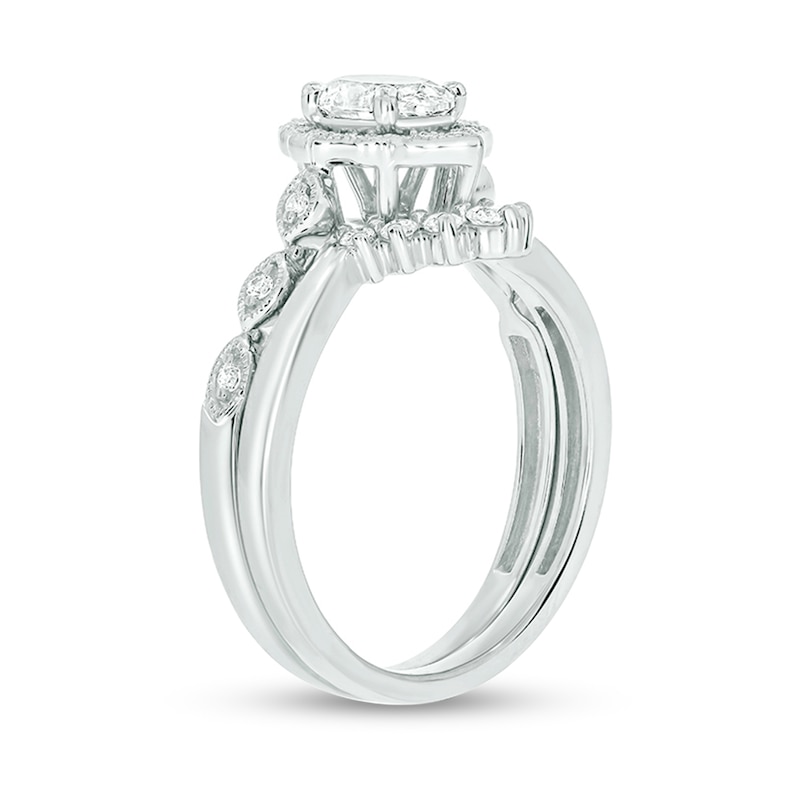 Main Image 2 of 3/4 CT. T.W. Oval Diamond Frame Vintage-Style Bridal Set in 14K White Gold (I/I2)