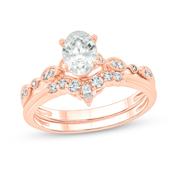 3/4 CT. T.w. Oval Diamond Contour Vintage-Style Bridal Set in 14K Rose Gold (I/I2)