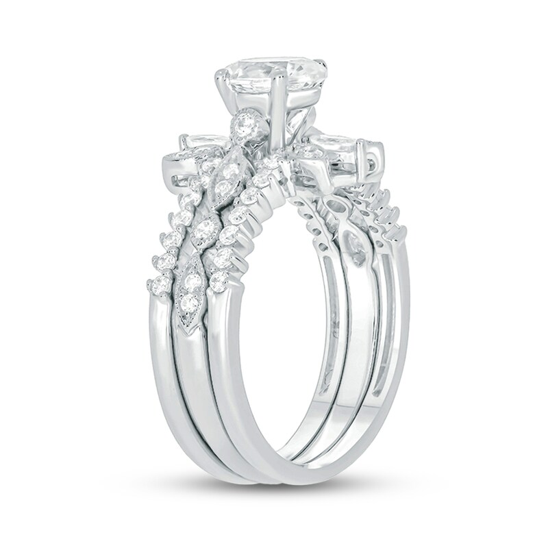 Main Image 2 of 1 CT. T.W. Oval Diamond Vintage-Style Three Piece Bridal Set in 14K White Gold (I/I2)