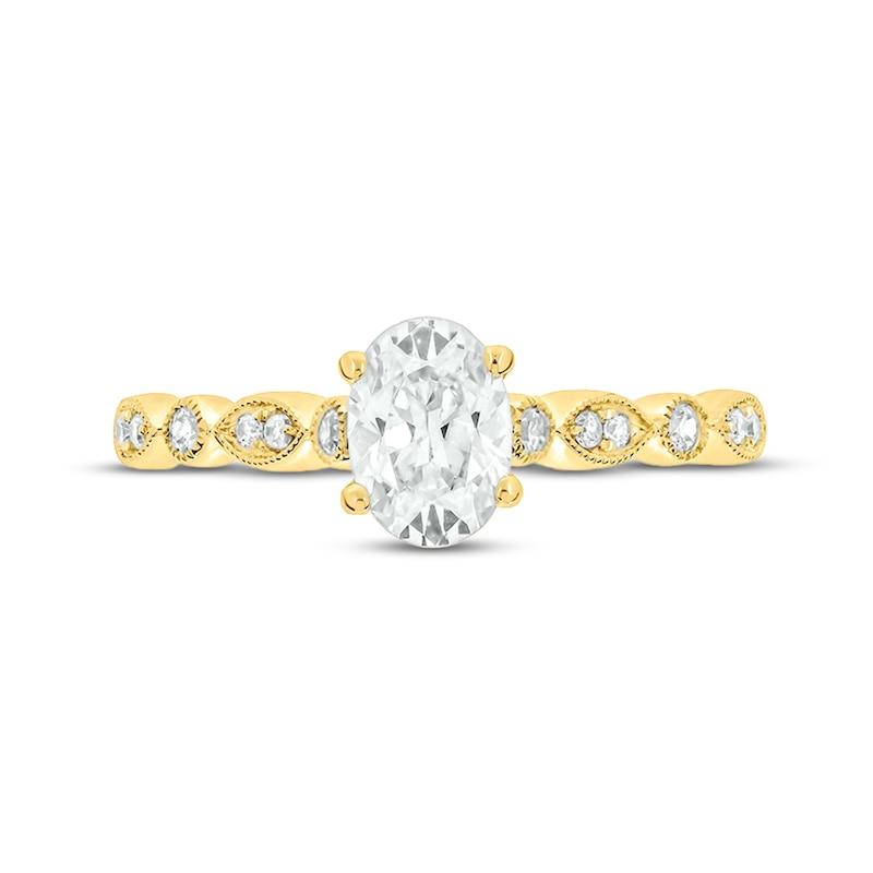 Main Image 4 of 1 CT. T.W. Oval Diamond Vintage-Style Three Piece Bridal Set in 14K Gold (I/I2)