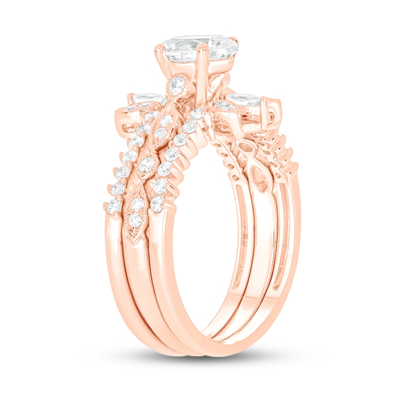 Main Image 2 of 1 CT. T.W. Oval Diamond Vintage-Style Three Piece Bridal Set in 14K Rose Gold (I/I2)