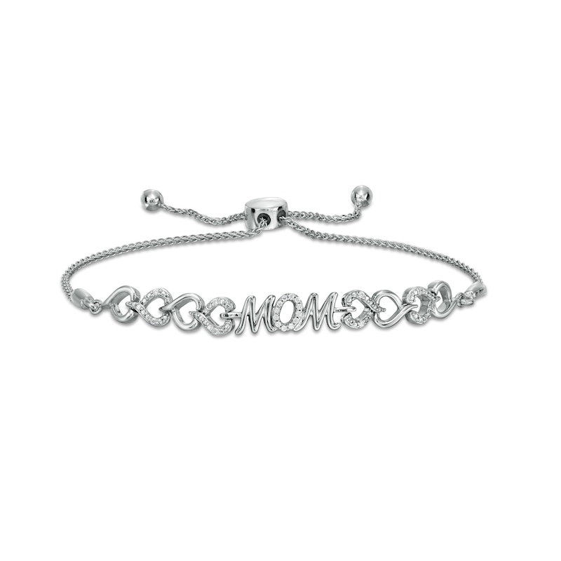 Main Image 1 of 1/15 CT. T.W. Diamond "MOM" Heart Bolo Bracelet in Sterling Silver – 9.5"