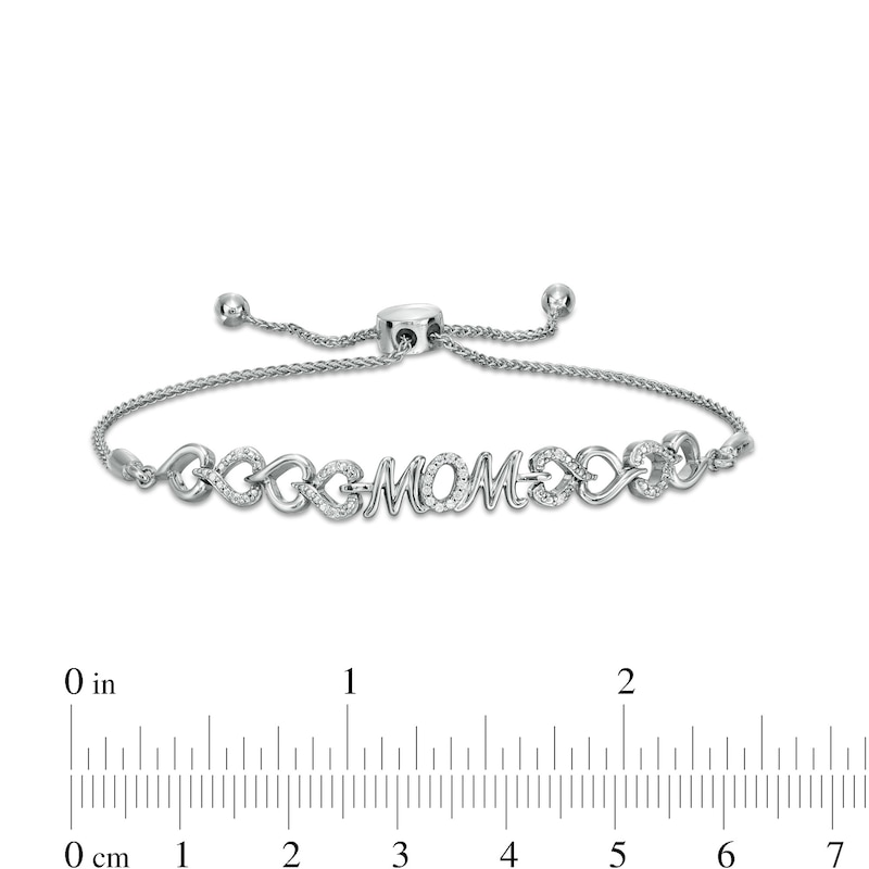 Main Image 3 of 1/15 CT. T.W. Diamond "MOM" Heart Bolo Bracelet in Sterling Silver – 9.5"