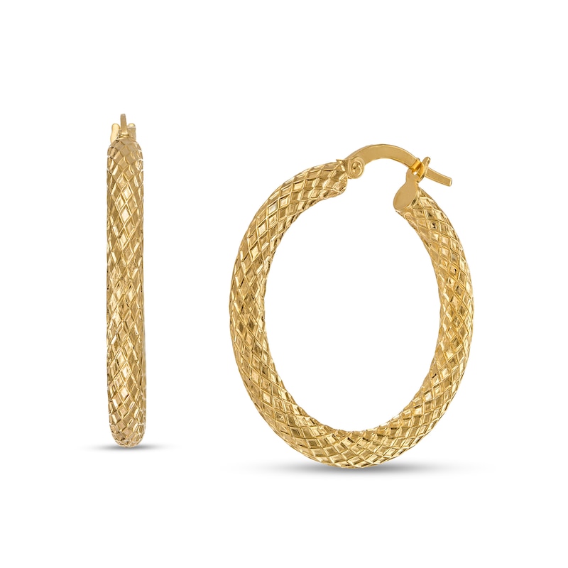 Main Image 1 of 30.0mm Diamond-Cut Tube Hoop Earrings in 10K Gold