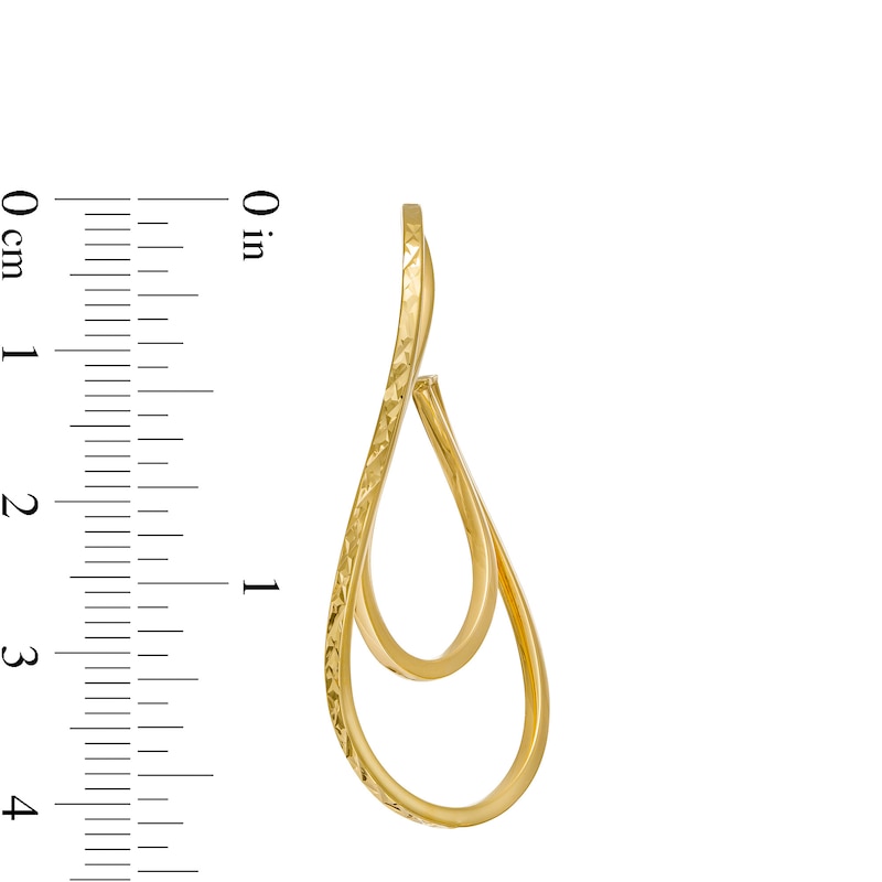 Main Image 2 of 25.0mm Multi-Finish Swirling Double Oval Hoop Earrings in 10K Gold