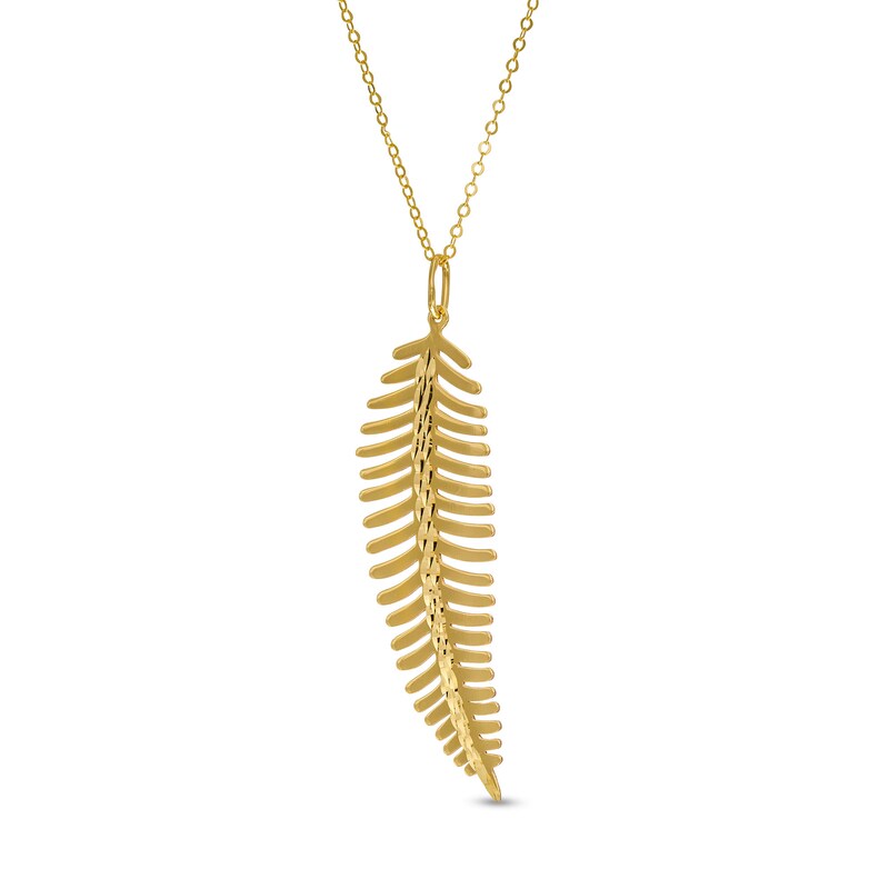 Main Image 1 of Diamond-Cut Feather Pendant in 10K Gold - 16"