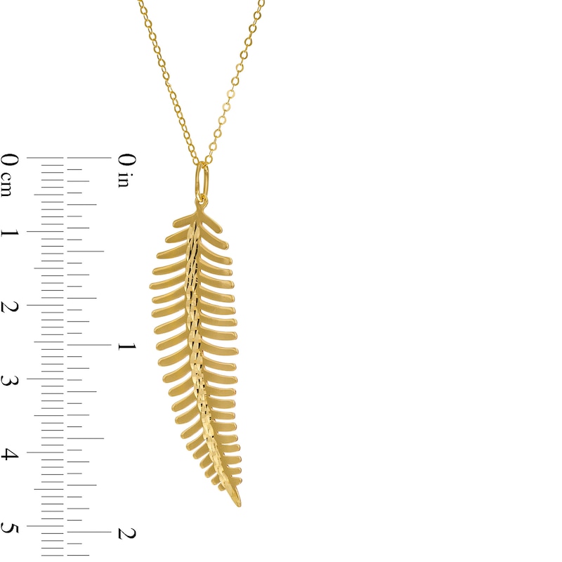 Main Image 2 of Diamond-Cut Feather Pendant in 10K Gold - 16"