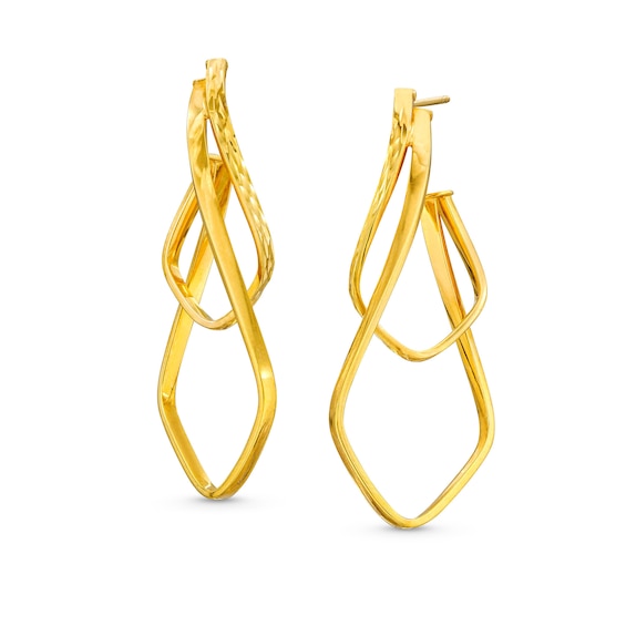 Swirling Layered Double Pendulum Hoop Earrings in 10K Gold