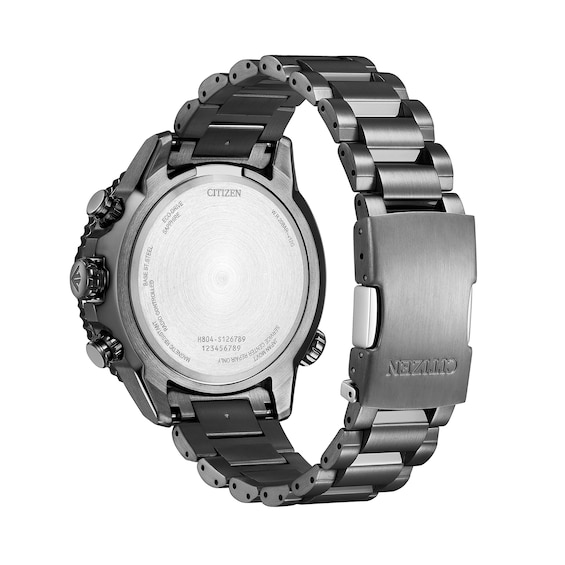 Men's Citizen Eco-DriveÂ® Promaster Navihawk Gunmetal Grey IP Chronograph Watch with Green Dial (Model: At8227-56X)