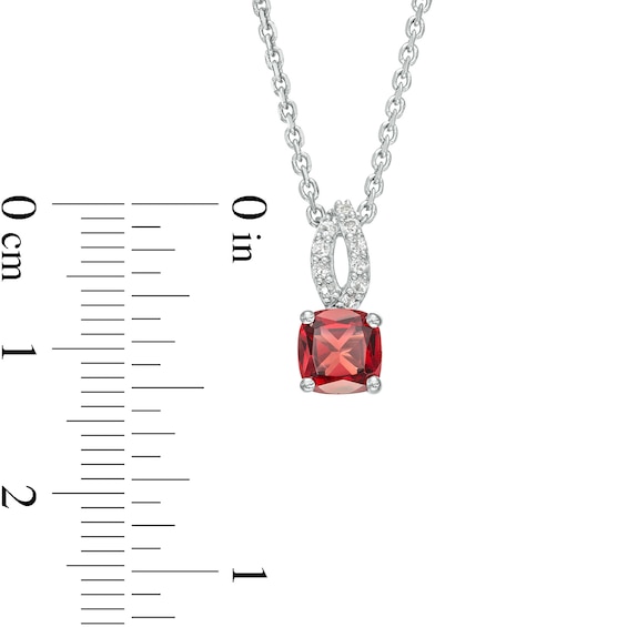 Cushion-Cut Garnet and White Lab-Created Sapphire Open Flame-Top Pendant and Stud Earrings Set in Sterling Silver