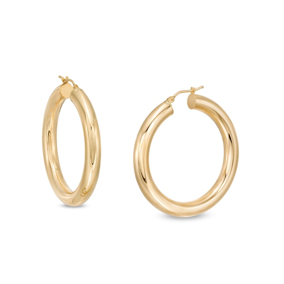 30.0mm Tube Hoop Earrings in 14K Gold