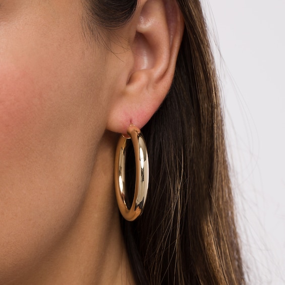 30.0mm Tube Hoop Earrings in 14K Gold