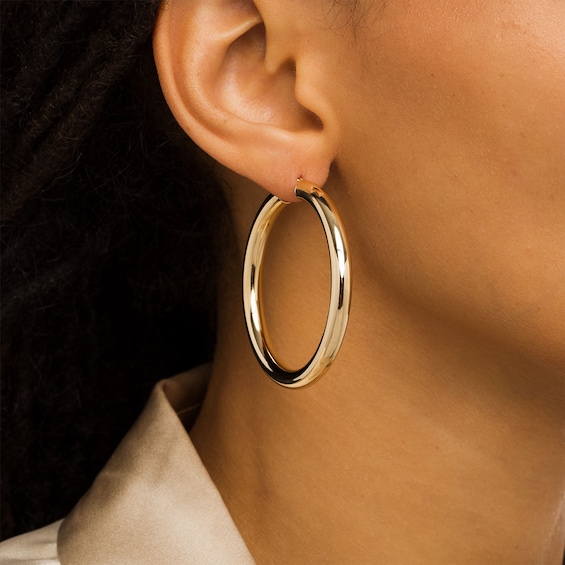 40.0mm Tube Hoop Earrings in 14K Gold