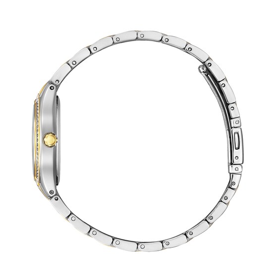 Ladies' Citizen Eco-DriveÂ® Silhouette Crystal Accent Two-Tone Watch with Blue Dial (Model: Fe1234-50L)