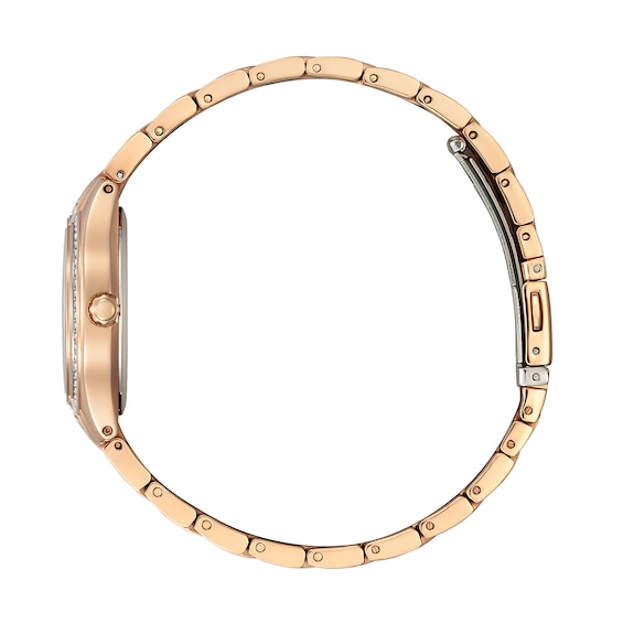 Ladies' Citizen Eco-DriveÂ® Silhouette Crystal Accent Rose-Tone Watch with Silver-Tone Dial (Model: Fe1233-52A)