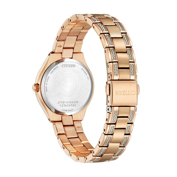 Ladies' Citizen Eco-DriveÂ® Silhouette Crystal Accent Rose-Tone Watch with Silver-Tone Dial (Model: Fe1233-52A)
