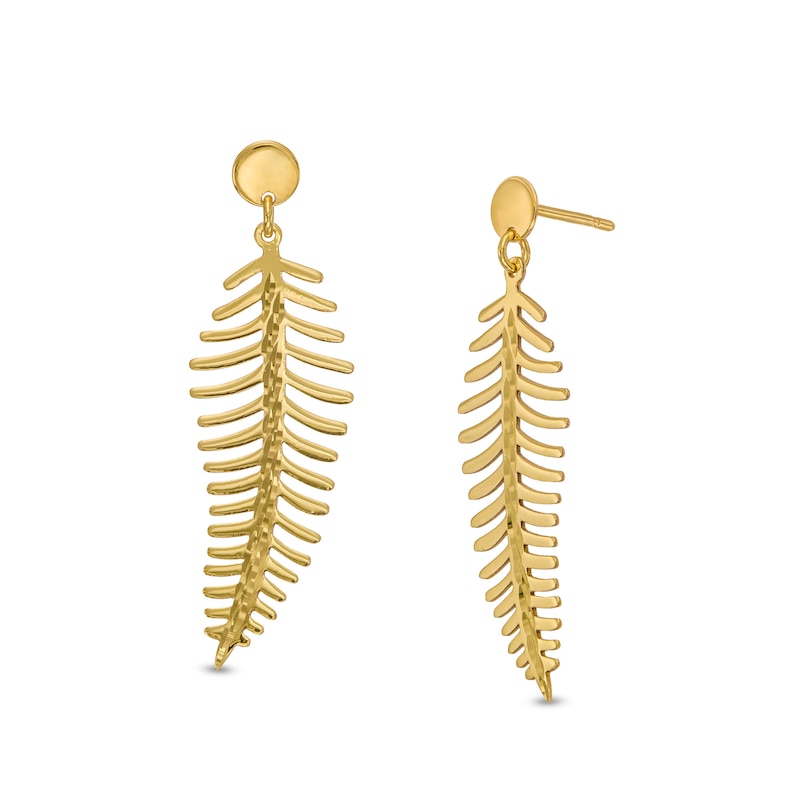 Main Image 1 of Diamond-Cut Feather Drop Earrings in 10K Gold