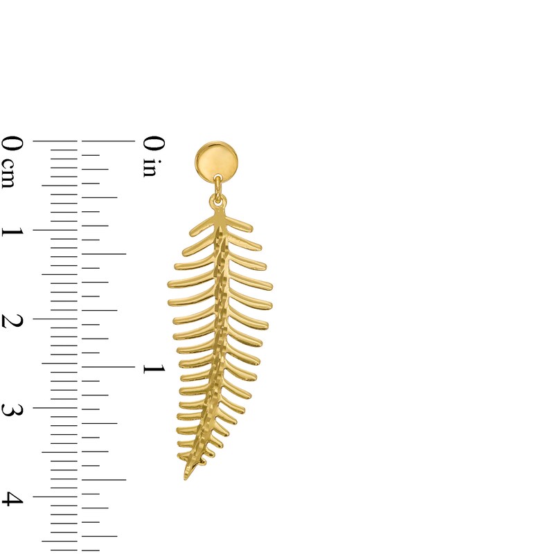 Main Image 2 of Diamond-Cut Feather Drop Earrings in 10K Gold
