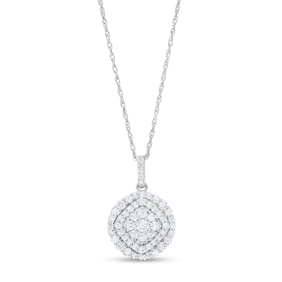 1 CT. T.w. Multi-Diamond Double Frame Pendant in 10K White Gold