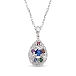 Mother's Gemstone and Diamond Accent Teardrop Pendant (4-10 Stones)