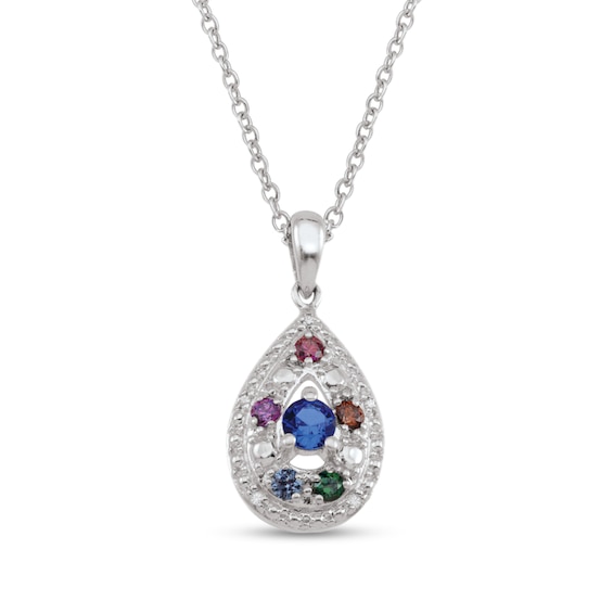 Mother's Gemstone and Diamond Accent Teardrop Pendant (4-10 Stones)