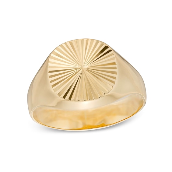 Diamond-Cut Sunburst Signet Ring in 10K Gold