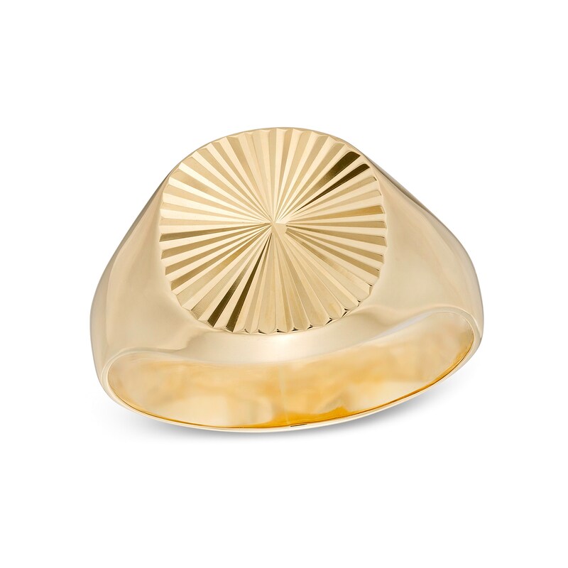 Main Image 1 of Diamond-Cut Sunburst Signet Ring in 10K Gold
