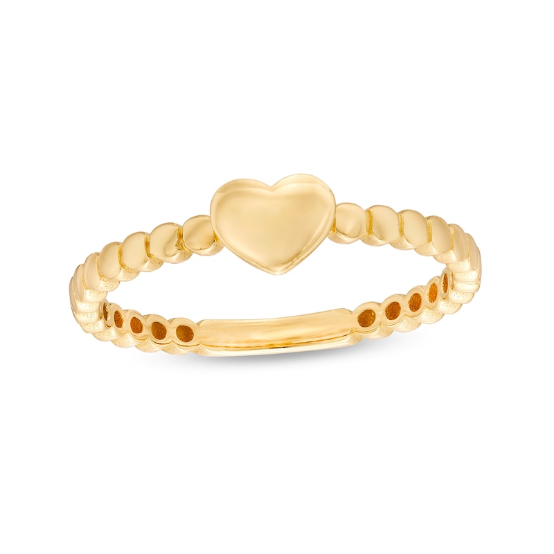 Main Image 1 of Mini Puff Heart Bead Shank Stackable Band in 10K Gold