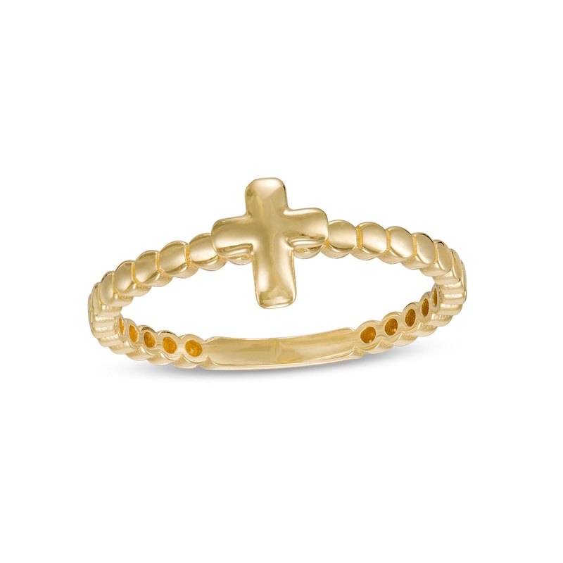 Main Image 1 of Mini Puff Cross Bead Shank Stackable Band in 10K Gold