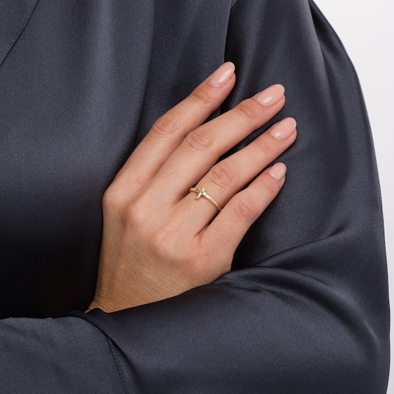 Mini Puff Cross Bead Shank Stackable Band in 10K Gold
